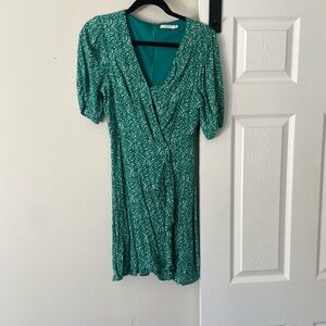 Lush Green Puff Sleeve Wrap Midi Dress